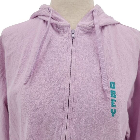 OBEY Logo Zipper Purple Hooded Jacket Womens XS - Picture 2 of 7